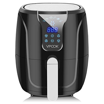 Friggitrice Senza olio con 6 diversi programmi di cottura VPCOK, Friggitrice ad Aria calda Multifunzione per 2-4 persone XL(1300W,5kg) con LED digital