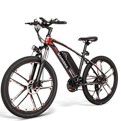 SAMEBIKE Bicicletta elettrica da Montagna 26 Pollici per Adulti, Telaio in Alluminio aeronautico, Motore 350 W, Batteria Rimovibile a Basso consumo 38