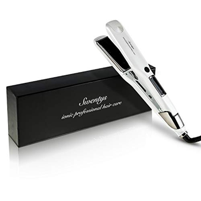 Piastra Per Capelli Professionale Larga In Titanio Tecnologia Ioni Negativi Con Display Digitale LCD Piastra Capelli Portatile Bianca.