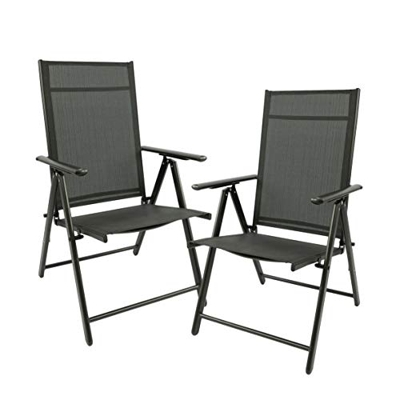 MaxxGarden, set di 2 sedie pieghevoli da giardino, campeggio, sedia a sdraio – pieghevole in alluminio e plastica – nero