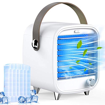 Homtiky Climatizzatore Portatile, Condizionatore Portatile, Raffreddatore d'Aria Ventilatore Portatile Air Cooler con 3 velocità Serbatoio d'Acqua Ide