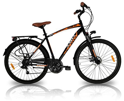IBK Bici Uomo con Freno a Disco e Cambio, Bicicletta da Città City Bike Trekking 21 velocità Shimano Ammortizzata, Nero, M-L