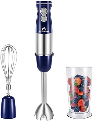 ACOQOOS Frullatore a Immersione 1000W, Minipimer 3 in 1, 6 Velocità Regolabile, Mixer a Immersione Acciaio Inossidabile, per Frullato, Zuppe e Aliment