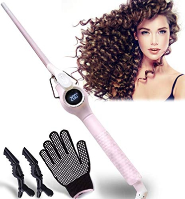 Ferro Arricciacapelli 9mm - Dee Banna Bacchetta Arriccia Professionale con Display LCD per Piccoli Mini Ricci, Tormalina in Ceramica con Guanti (140 ℃