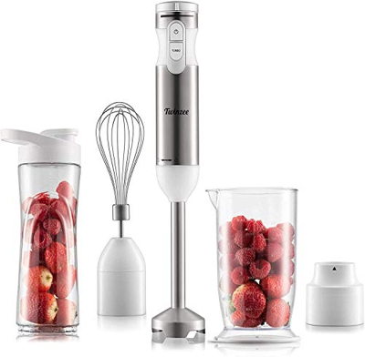 Frullatore ad Immersione Inox Nuova versione 2020-5 in 1 - Piede Frullatore, Sbattitore Elettrico, Mixer - Multifunzione 1000 W, 9 Velocità - Accessor