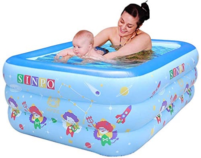 WEY&FLY - Piscina gonfiabile per bambini, per giocare a dormire, per bambini, piscina gonfiabile, vasca da bagno con 3 anelli (150 cm, blu)