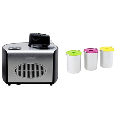 H.Koenig HF250 Macchina per Gelati e Sorbetti, Gelatiera, 1.5L, Programmabile, Gruppo freddo integrato, Pronto in 40min, 150W & BO325 Set Ciotole per 