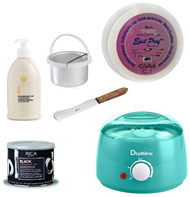 KIT DEPILAZIONE PROFESSIONALE: SCALDACERA CERETTA CERA SPATOLA STENDICERA ROTOLO STRAPPACERA OLIO DOPO CERA RICA AL MENTOLO