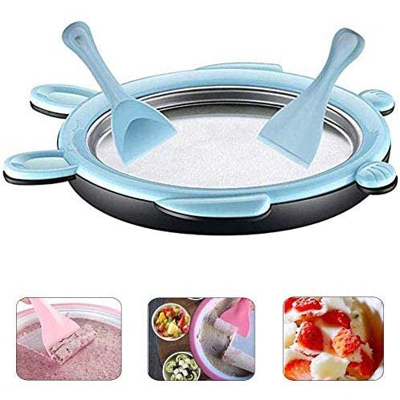 DFEDCLL Instant Ice Cream Maker - Sorbetto Gelato congelato Gelato Ice Roll Pentola Fai-da-Te con 2 spatole, per Bambini,Blu