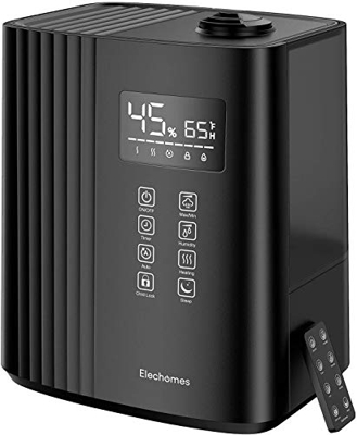 Elechomes Umidificatore a Riempimento dall'alto da 6.5L, Nebbia Calda e Fredda per Camera da Letto con Telecomando, Modalità Auto&Sleep, Ugello a 360°