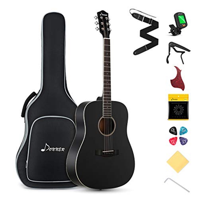 Donner Chitarra Acustica Kit 41 Pollice Chitarra Folk 4/4 Dreadnought Chitarra Setper Adulto Principiante Studente con Custodia Corde Plettri Capotast