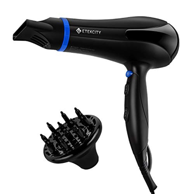 Etekcity Asciugacapelli Professionale 2300W con Diffusore e Generatore di Ioni, Tecnologia Ceramica con 2 Velocità 3 Impostazioni di Temperatura, Puls