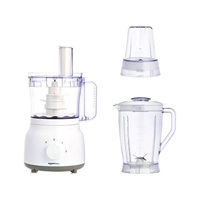 AmazonBasics - Robot e frullatore da cucina, 600 W, ciotola da 2,4 L e caraffa per frullatore da 1,25 L