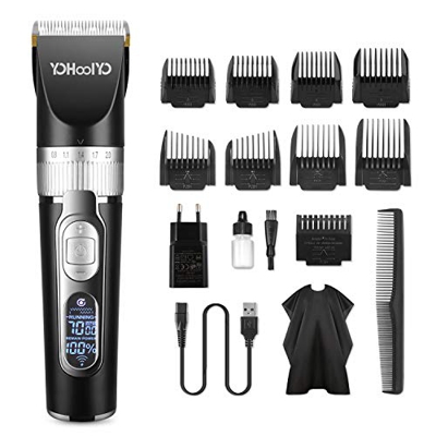 YOHOOLYO Tagliacapelli Elettrico Uomo Professionale con LED Display 9 Pettine Regolabarba Regolatore per Capelli Lama in Ceramica Batteria Ricaricabil