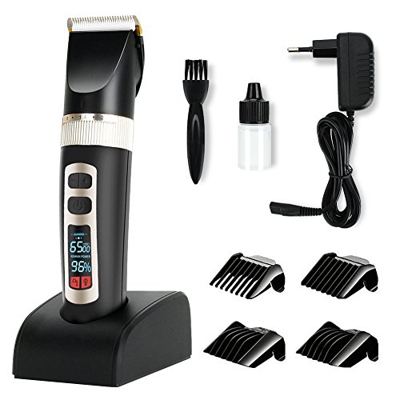 KYG Tagliacapelli Elettrico Professionale Lama in Ceramica e Titanio 5 Misure Regolabile con 4 Pettine Set Rasoio Clipper Per Capelli Smart Display LC