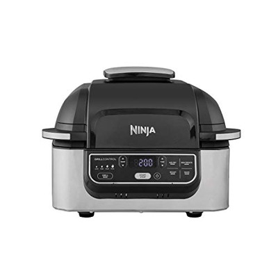 Ninja Grill & Air Fryer Foodi AG301EU, Griglia e Friggitrice ad Aria, 4 Porzioni, Ceramica Antiaderente, 1760 W, Nero