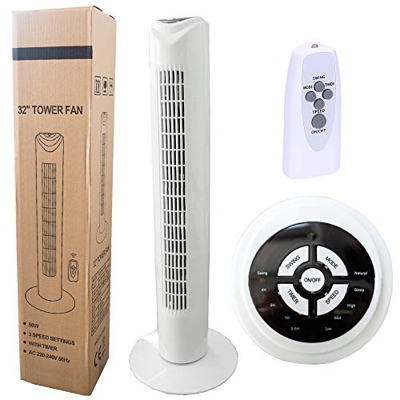 Wessper Ventilatore a Torre con Telecomando - 50W Ventilatore a Colonna di 77 cm a 2 modalità e 3 Livelli di velocità, Timer 4H, Oscillazione 60° (Bia