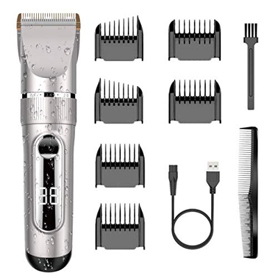 Tagliacapelli Professionale Elettrico Macchinetta Per Capelli Regolabarba Uomo Impermeabile IPX7 Lama Regolabile Ceramica Titanio Schermo LCD