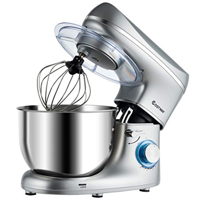 COSTWAY Robot da Cucina Multifunzione Compatto Mixer Impastatrice 5,5L, 1300 W, Velocità Regolabile, Acciaio Inox (Argento)