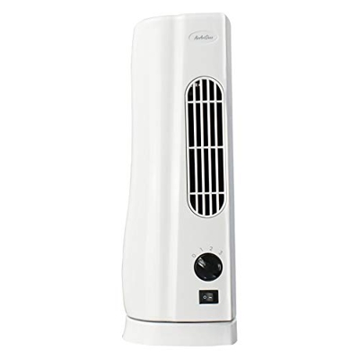 AirArtDeco Mini Ventilatore a Torre Oscillante, Ventilatore a Colonna da 37CM, Ventilatore a 3 Velocità, Cavo Lungo (1,8 m), Bianco