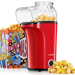 Macchina Popcorn, AICOOK 1400W Macchina per Popcorn Compatta ad Aria Calda senza Olio Grasso, Grande Capacità di 16 tazze, Coperchio Rimovibile, Senza características