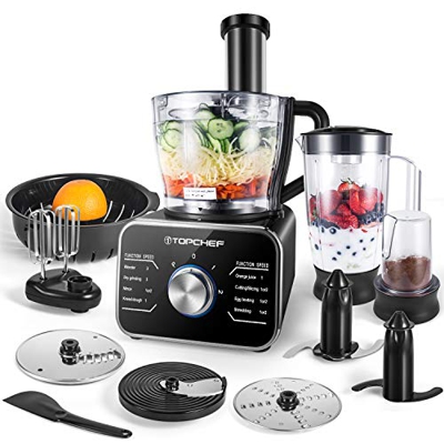 Topchef robot da cucina 1100W Robot da Cucina Compatto (con accessori inclusi: gancio per impastare, frullatore, spremiagrumi e macinacaffè), Capacità