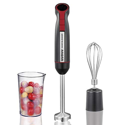 Frullatore a immersione 3 in 1 UUOUU 800W 20 Velocità regolabili, Frullatore Multifunzione Minipimer con Bicchiere 600ml, Frusta, Lame in Acciaio Inos