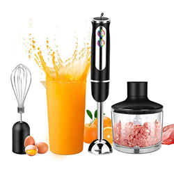 PowCube - Set frullatore a immersione, 600 W, 4 in 1, con 8 velocità, colore: nero/acciaio INOX características