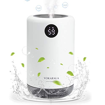 VOKARALA Umidificatore ultrasuoni, mini humidifier ricaricabile 500ml, 30dB umidificatore silenzioso interno con funzione di spegnimento automatico e 