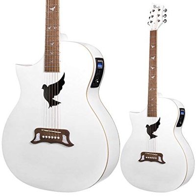 Lindo - Chitarra elettroacustica per mancini, colore: bianco Dove V2, con preamplificatore/sintonizzatore e custodia imbottita