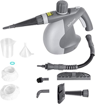 MVPower Pulitore a Vapore Portatile, Pulitori a Vapore Multiuso 350ml, 9 Accessori, uso per Cucina, Bagno, Pavimento, Finestre