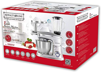 Royaltyline Robot da cucina tritatutto 3 in 1 impastatrice, frullatore 6,5 litri, 1900 W + omaggio set coltelli