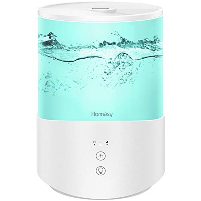 Homasy Umidificatore Ambiente Bambini 2,5L, Umidificatore Ultrasuoni a Riempimento Superiore, 28dB Umidificatore Bambini Luci Notturne 8 Colori, 2 Reg