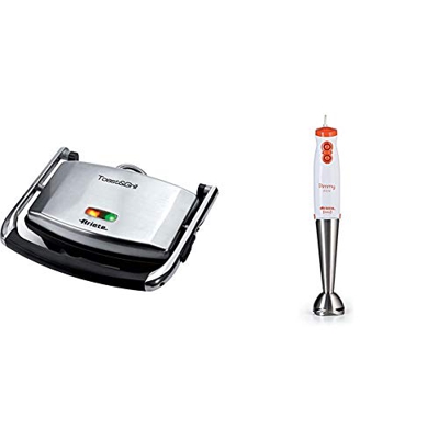 Ariete 1911 Toast & Grill Slim & 881 Pimmy 200 - Frullatore ad immersione, 200 watt, Gambo staccabile in acciaio inox, Bianco/Arancio e Acciaio Inox