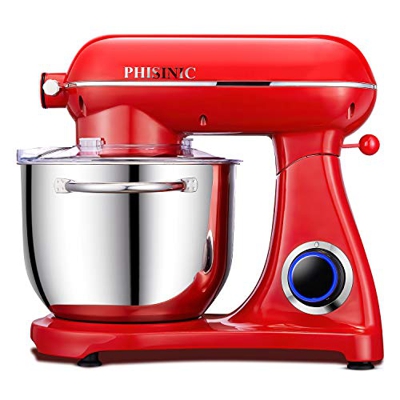 Impastatrice Planetaria, PHISINIC Robot da Cucina 6.5L 1800W, Kitchen Mixer Multifunzione, Metallo, con punto di raccordo (Rosso)