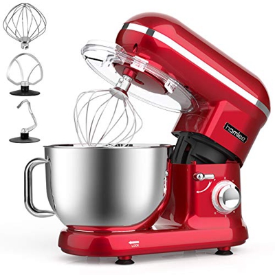 Homlee Impastatrice Planetaria Professionale, Robot da Cucina Multifunzione,1260W, Capacità 5,5 litri, 6 Velocità, Rosso
