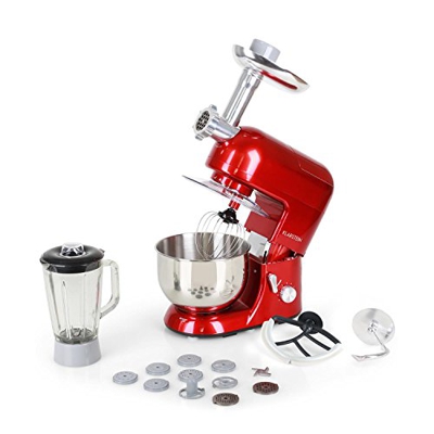 Klarstein Lucia Rossa - robot da cucina , mixer , impastatrice , 1200 W , 5 L , sistema planetario , tritacarne , ganci per pasta , shaker da 1,5 L , 