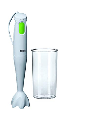Braun MQ100 Soup MultiQuick 1 Minipimer Mixer ad Immersione, Frullatore con Bicchiere 600 ml, 450 W, Plastica, Bianco/Verde