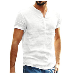 Camicia Uomo Estiva MINXINWY Camicetta Da Uomo Tinta Unita In Cotone Misto Manica Corta Retrò Camicette Casual Moda Tops en oferta