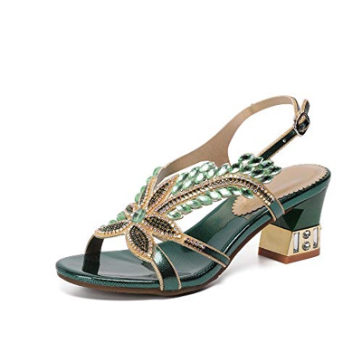 Sandali alla Moda con Strass Tacco Aperto da Donna Scarpe comode Sera con Tacco Largo Sandali Eleganti con Cinturino alla Caviglia per Ragazze