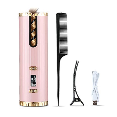 harupink Ferro Arricciacapelli Automatico,Arricciacapelli USB Portatile,Ferro Arricciacapelli Intelligente con Display LCD, Impostazioni di Tempo e Te
