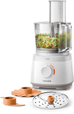 Philips HR7310/00 Robot da Cucina Multifunzione con Oltre 16 Funzioni, Disco 2-in-1 in Acciaio Inox, 700 W, 2.1 Litri, 80 Decibel, Plastica, Bianco