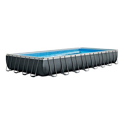 Intex 26378 Piscina Rettangolare, Grigio, 975 x 488 x 132 cm, 54368 L con set pallavolo