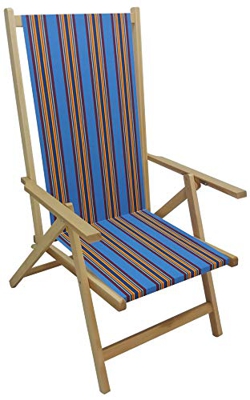 Sedia sdraio pieghevole prendisole in legno di faggio chiaro naturale con tela a righe schienale reclinabile regolabile in 2 posizioni per spiaggia ca