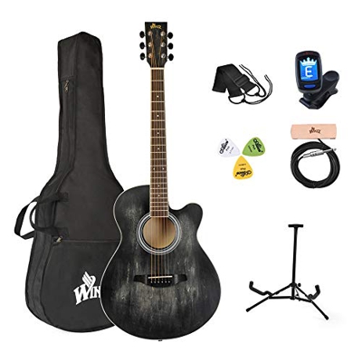 Winzz 40 Pollici Chitarra Acustica Corde in Acciaio per Principianti Studenti e Adulti, Elegante Design di Colore Unico (Nero)