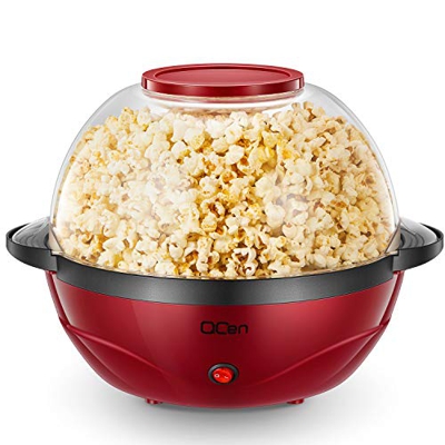 QCen Macchina Popcorn, Macchina per Popcorn, 2 in 1, 5L, Piastra Antiaderente, Agitatore Elettrico da 850 W con Tecnologia di Riscaldamento Rapido, Im