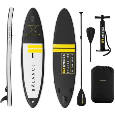 Sup Gonfiabile Tavola Surf con Remo Carico: 145 kg Nero/Giallo Tavola: 10 Kg - Gymrex