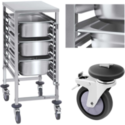 Royal Catering Carrello Portavassoi 7 Vassoi Gn Acciaio Inox 50 Kg Ruote In Gomma Termoplastica características