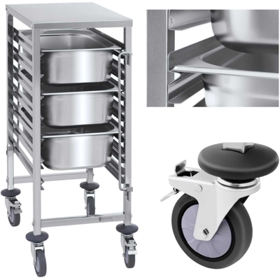 Royal Catering Carrello Portavassoi 7 Vassoi Gn Acciaio Inox 50 Kg Ruote In Gomma Termoplastica