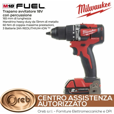 Milwaukee m18 cblpd-203c trapano avvitatore 18v brushless 3 batterie